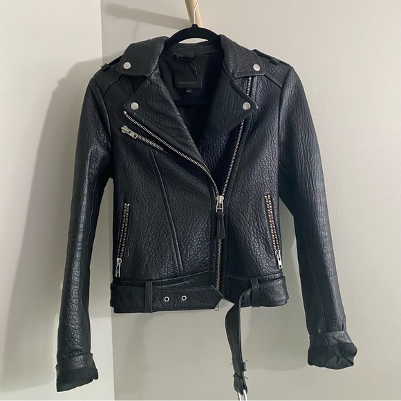 Aritzia Mackage Rumer Pebbled Real Leather Jacket Black - Picture 2 of 8